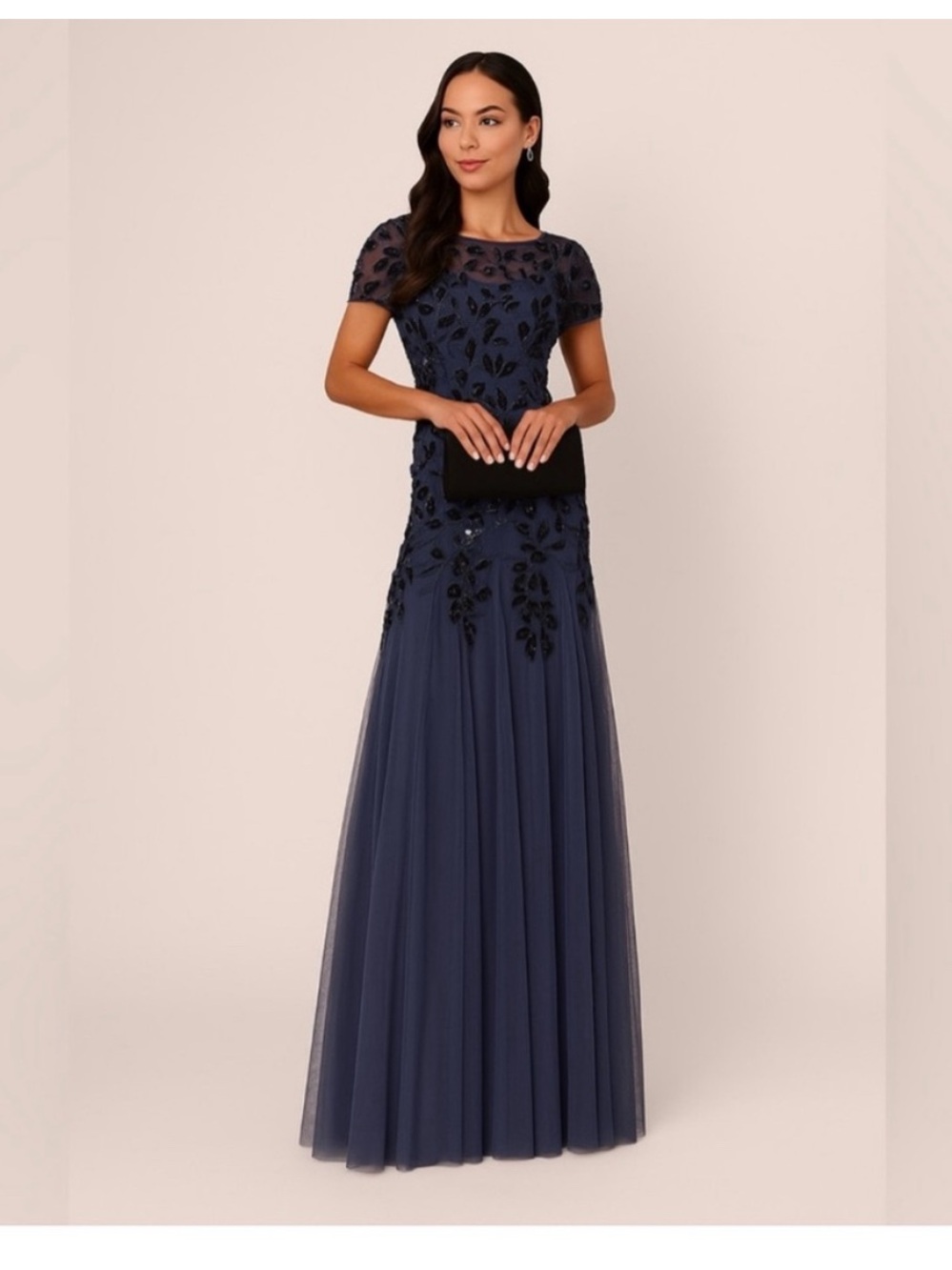 Adrianna Papell Smoky Periwinkle Blue Beaded Formal Gown NWT SZ 8 MOB GALA Party